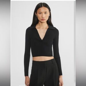 Aritzia Babaton Sculpt Knit Polo Long sleeve in black